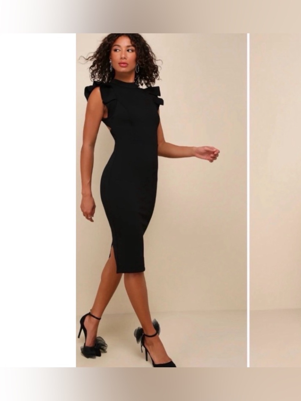 NWT Lulu's Stylish Splendor Black Backless Ruffle Midi Dress SZ Large $60
